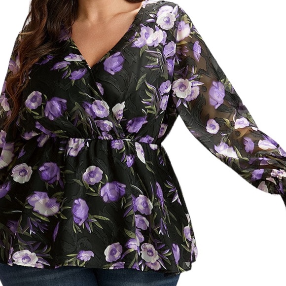 BloomChic Chiffon Floral Mesh Wrap Ruffle Hem Blouse. 18/20 NWT 2x - Picture 9 of 15